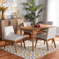 Baxton Studio BBT5280-Greyish Beige/Walnut-5 PC Dining Set Nexus Mid-Century Modern Greyish Beige Fabric Upholstered and Walnut Brown Finished Wood 5-Piece Dining Set/